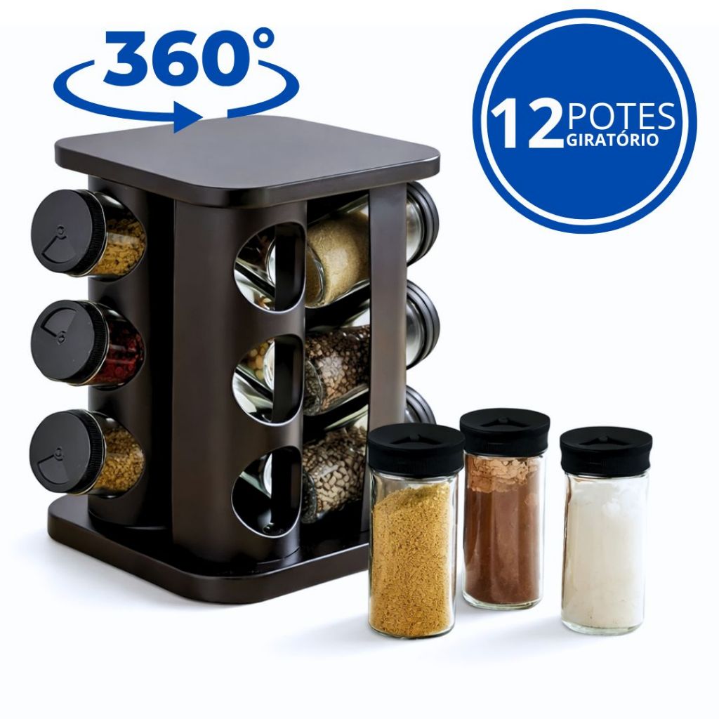 Porta Tempero Condimentos Profissional 12 Potes Vidro 85ml Giratório 360º Organizador Tampa Dosadora PROMOÇAO LIMITADA em Oferta na Shopee