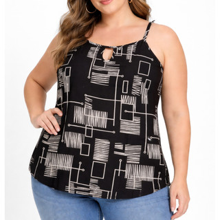 Regata Feminina Plus Size Com Decote Gota Alça Fina Lisa e Estampada de Viscose com Regulador