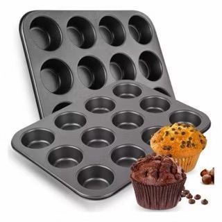 Forma Cupcake, Pão de queijo, Bolinho, Empada em teflon antiaderente 12 cavidades, Modelo Grande 35cm por 26cm