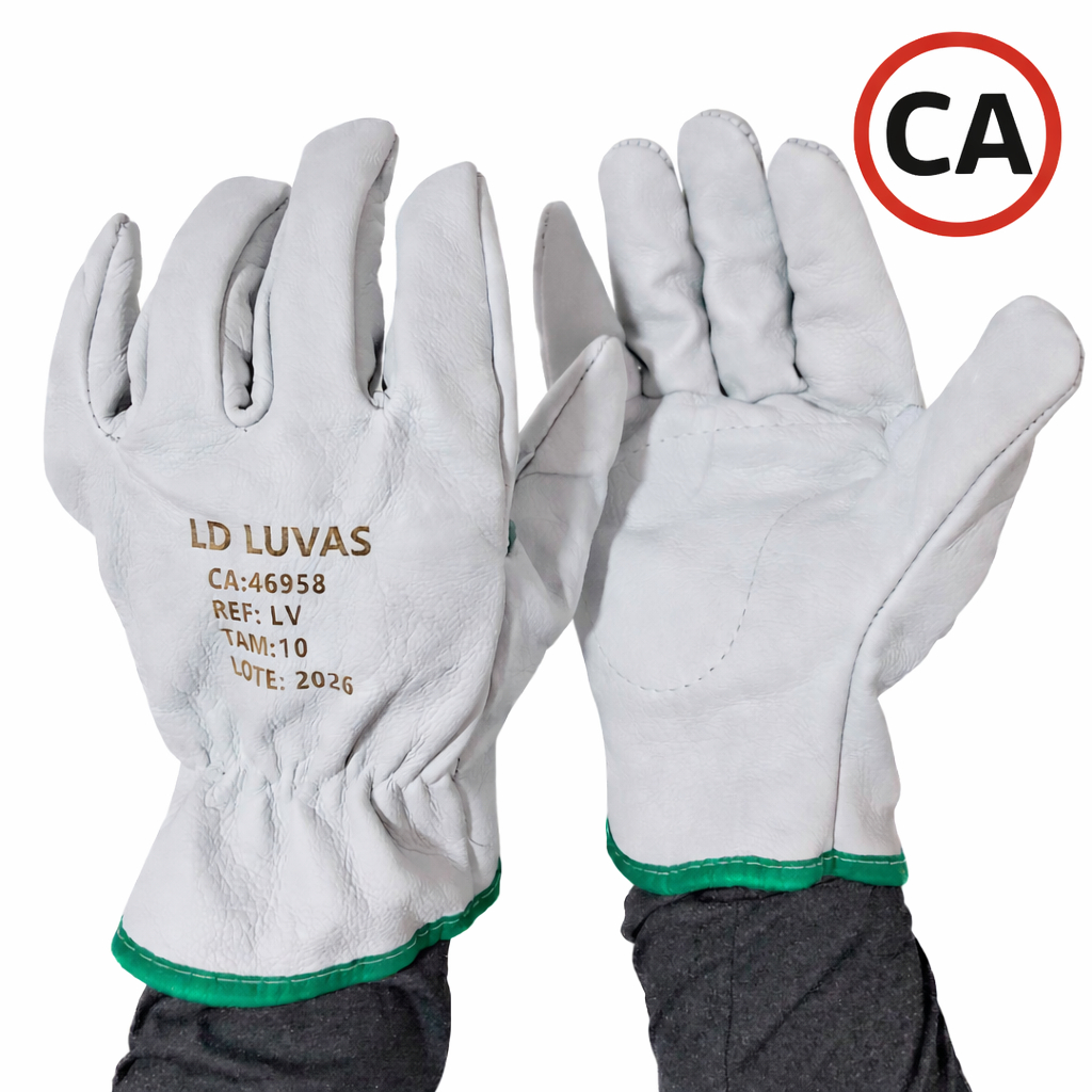 Kit 10 Pares Luva Segurança Couro Vaqueta Total Petroleira CA c/Reforço Resistente EPI Pedreiro Eletricista Marcineiro em Oferta na Shopee