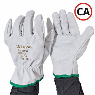 Kit 10 Pares Luva Segurança Couro Vaqueta Total Petroleira CA c/Reforço Resistente EPI Pedreiro Eletricista Marcineiro em Oferta na Shopee