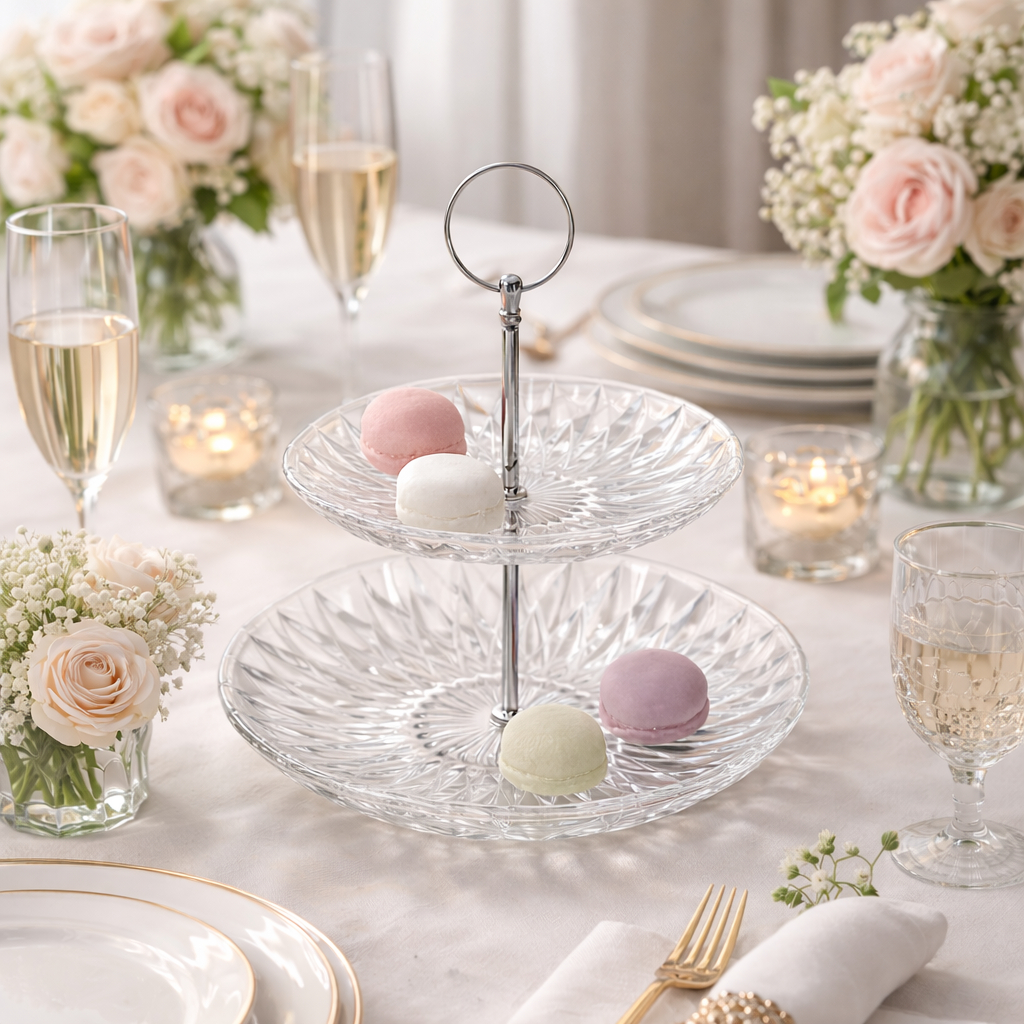 Porta Doces Sobremesa de Vidro 2 Andares Diamond Luxo 25cm - Lyor