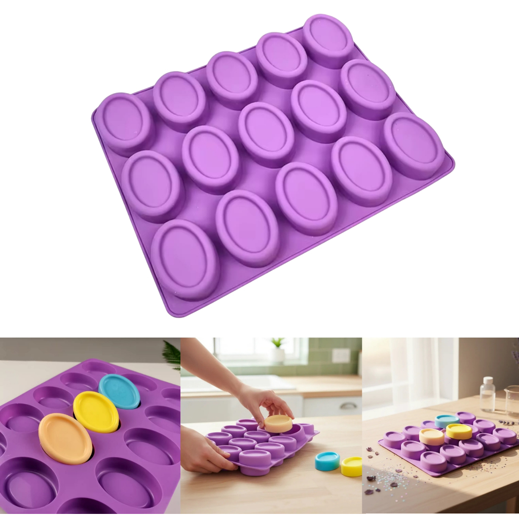 Forma de Silicone para Sabão Artesanal Oval Molde Flexível 15 Cavidades Saboaria em Oferta na Shopee