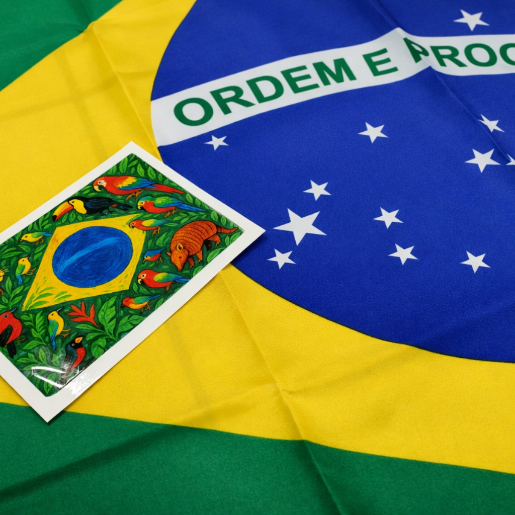 Bandeira do Brasil Tecido Silkado Premium 90 x 150 cm + Adesivo Brasil