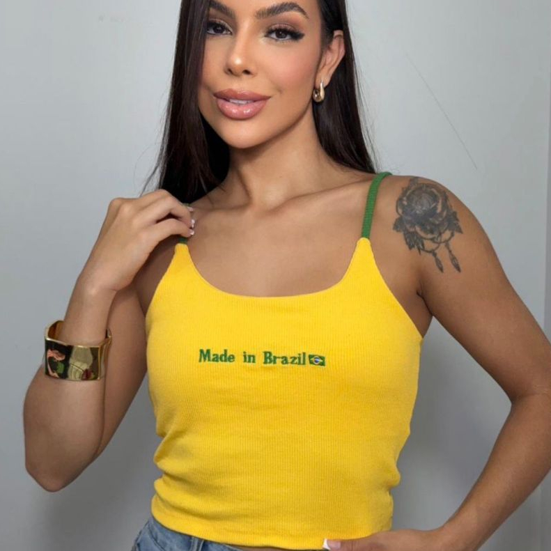 Regata Cropped Feminina Made In Brasil Ribana Premium Copa do Mundo Verão Torcida 2026 em Oferta na Shopee