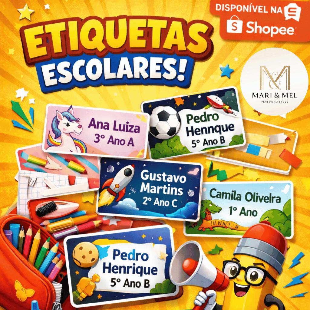 ETIQUETA ESCOLAR PERSONALIZADA Á PROVA D'ÁGUA | +DE 100 ADESIVOS | NOME DA CRIANÇA | DIVERSOS TEMAS