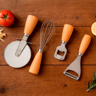 Kit 4 Utensílios de Cozinha em Metal com Cabo Textura Madeira – Completo e Resistente em Oferta na Shopee