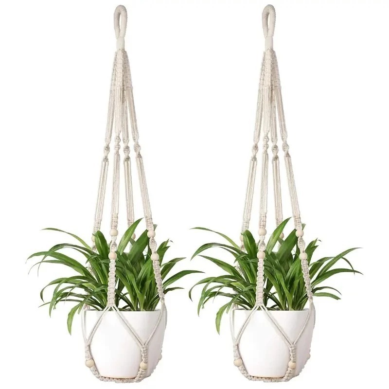 Macrame Hanger Suporte Vaso 80cm Cordão Algodão Cru Para Vasos Inove Decoração