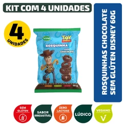 Kit Rosquinhas Chocolate Sem Glúten Toy Story Disney 60G - 4 Unidades