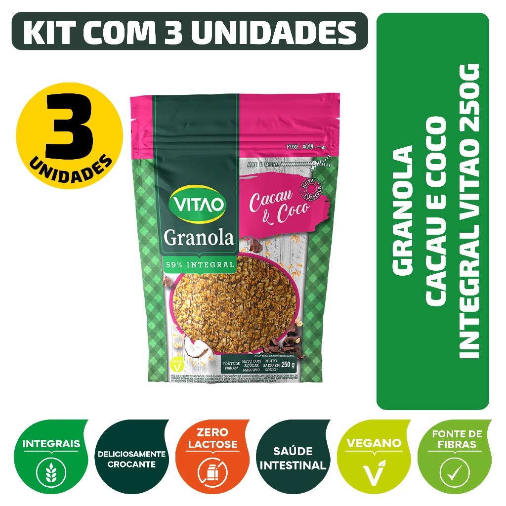 Kit Granola Cacau E Coco Integral Vitao 250G - 3 Unidades