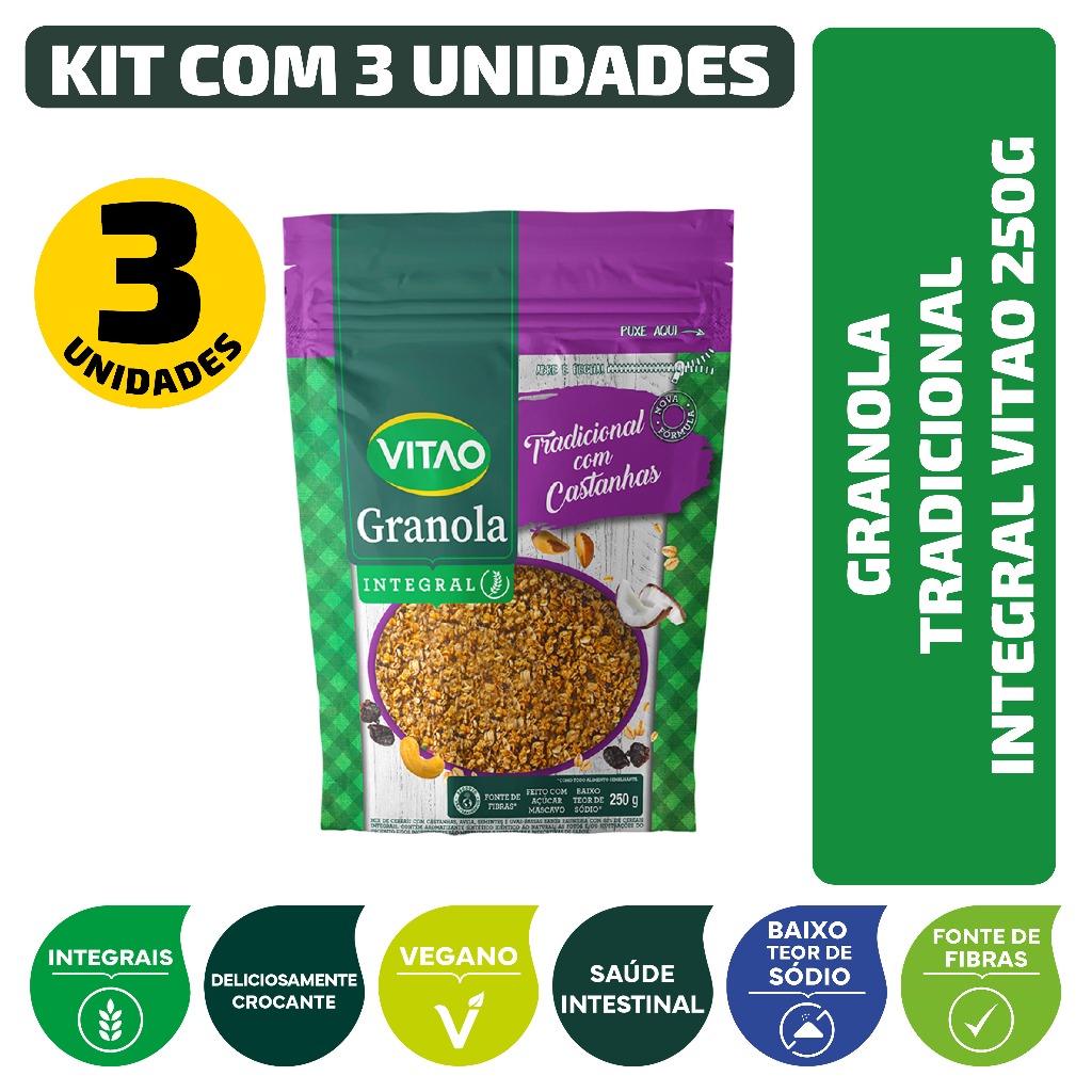 Kit Granola Tradicional Integral Vitao 250G - 3 unidades em Oferta na Shopee