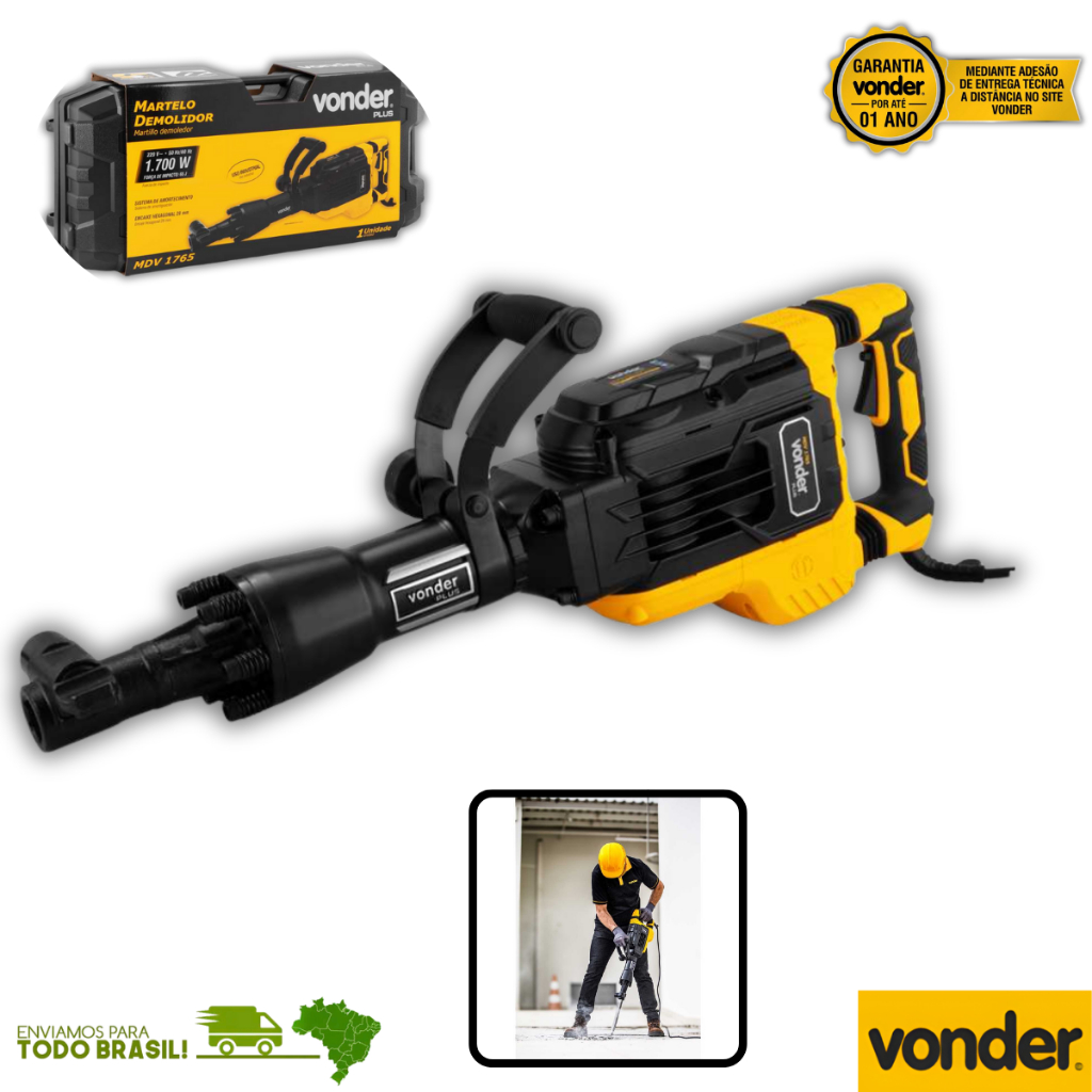 Martelo Demolidor Com Maleta Vonder Plus MDV1765 1700W 65J 220V Uso Industrial