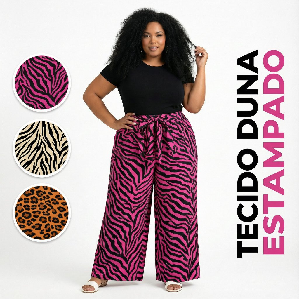 Calça Pantalona Feminina Plus Size Em Tecido Duna Estampado Com Forro Confortável G1 G2 G3 em Oferta na Shopee