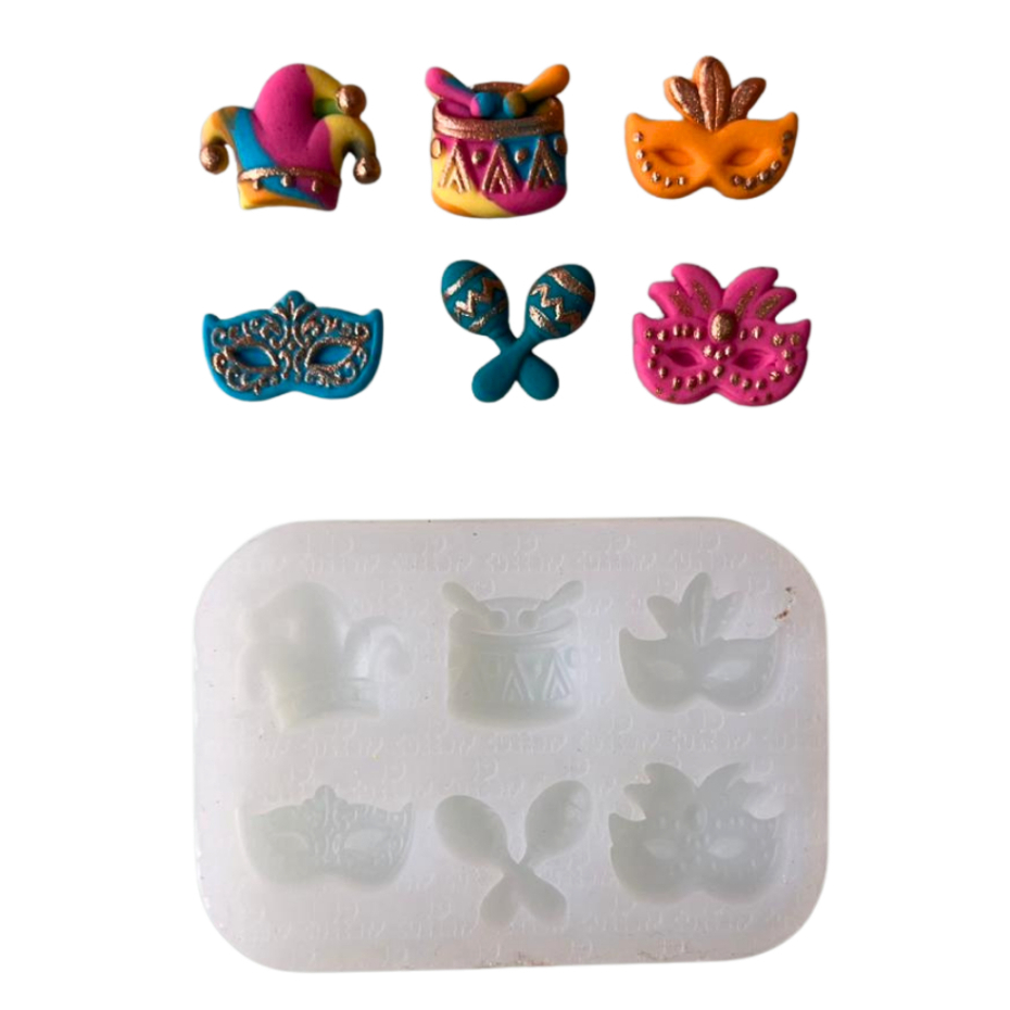 Molde de Silicone para apliques de Confeitaria - Carnaval em Oferta na Shopee