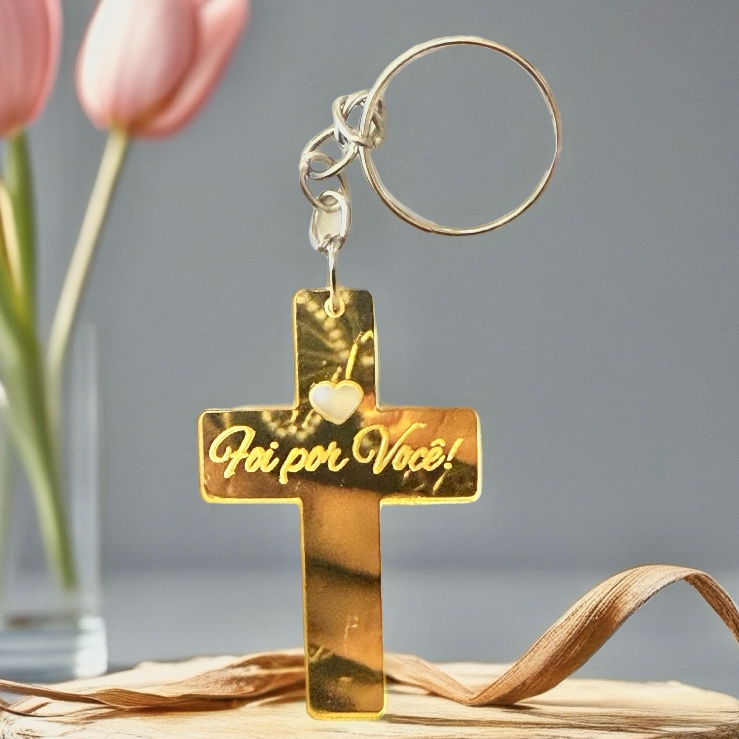 Kit CRUZ FOI POR VOCÊ ACRÍLICO DOURADO, para igreja, decoração, festa, lembrancinhas
