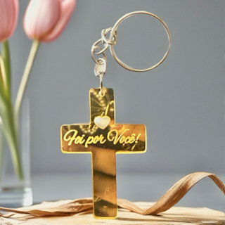 Kit CRUZ FOI POR VOCÊ ACRÍLICO DOURADO, para igreja, decoração, festa, lembrancinhas em Oferta na Shopee