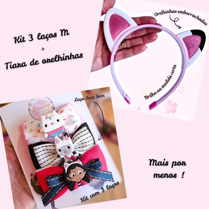 Kit laços de cabelo da Gabby A casa mágica da Gabby Tiara Gabby a Casa Mágica Tiara arco orelhinhas da Gabby