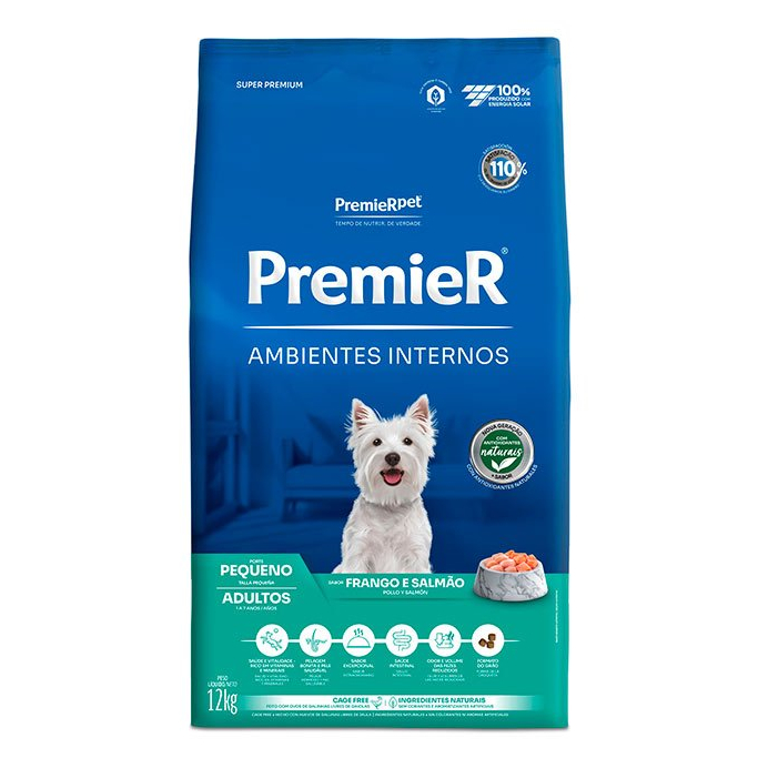 Ração Premier Pet Ambientes Internos Cães Adultos Frango e Salmão 12kg
