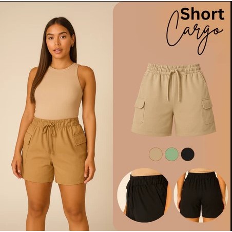 kit 5 Shorts Moletinho Modelo Cargo Feminino Casual Tendência
