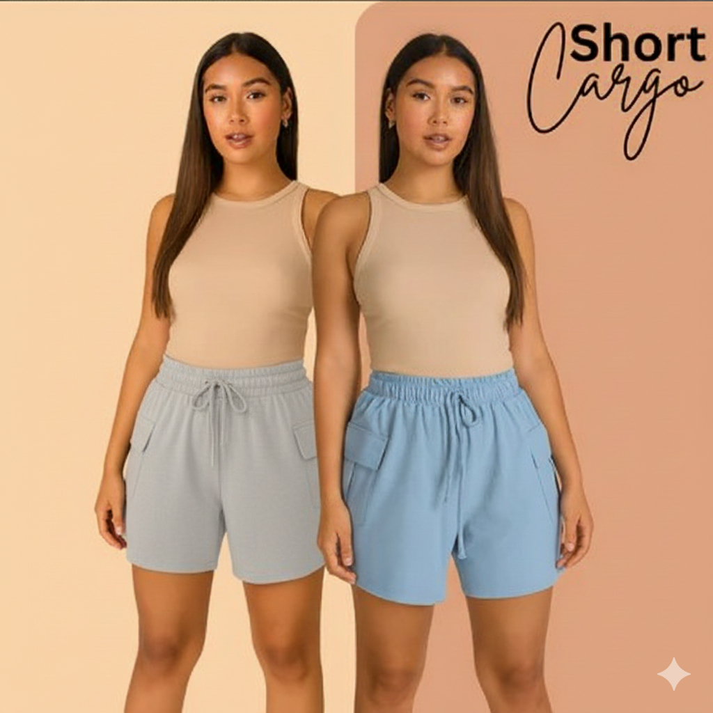Shorts Feminino De Moletom Cargo Look Casual Versátil e Moderno - ENVIO IMEDIATO !!!