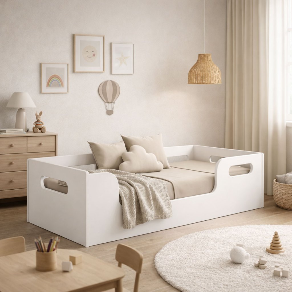 Cama Montessoriana Infantil Menino Menina Com Colchao Cor Branco em Oferta na Shopee