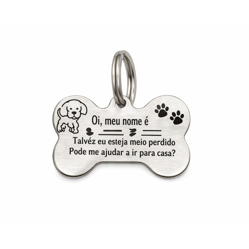 Placa De Identificação Pet Ossinho Inox Gravado A Laser Estou Perdido em Oferta na Shopee