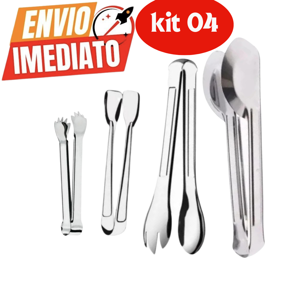 Kit  jogo 04 unidades Pegadores  universal  Inox Utensílios para Cozinha Pegador de Massa, Salada, Frios, carnes l