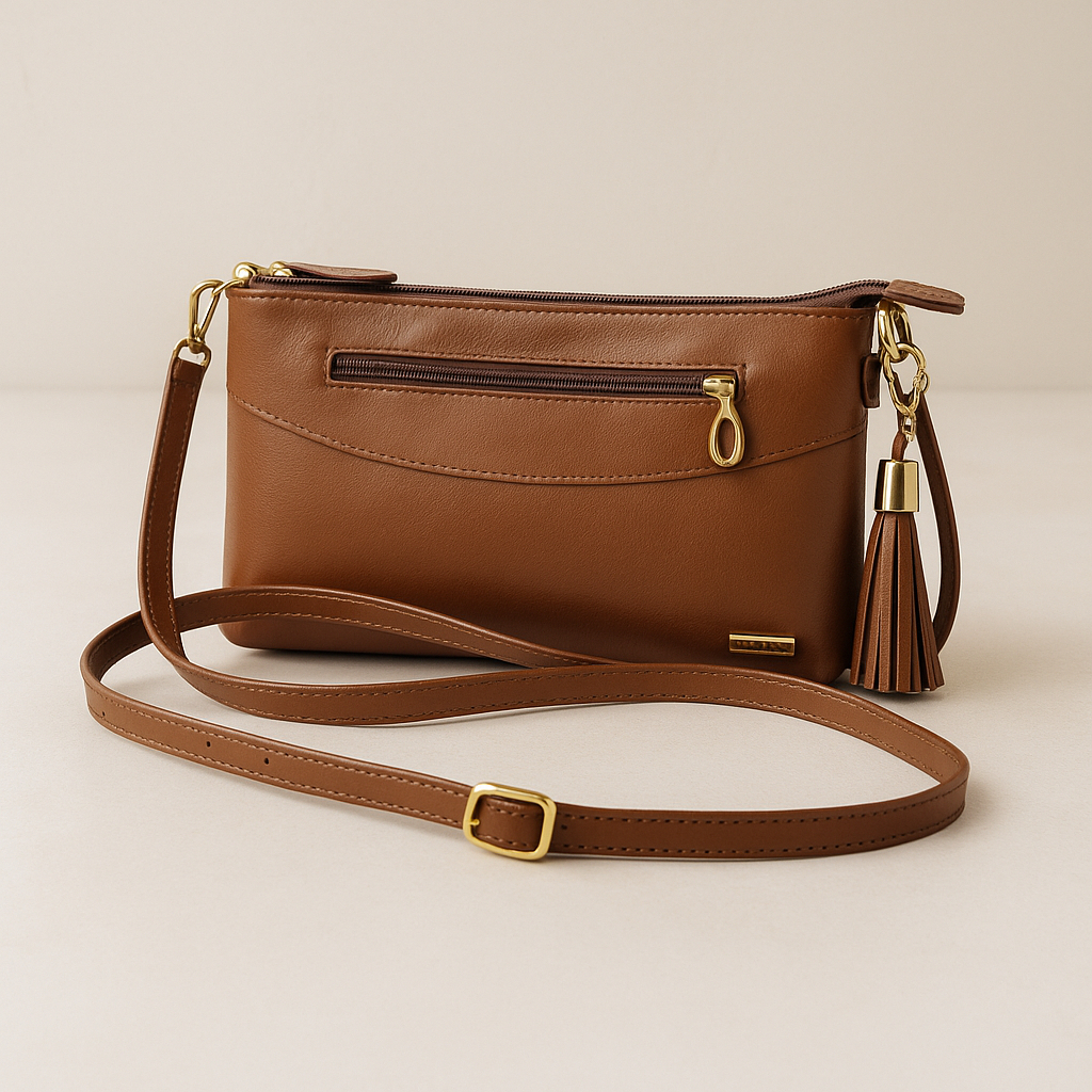 Bolsa Feminina Transversal Couro Legítimo Bolso Externo e Interno Alça Regulável + Brinde