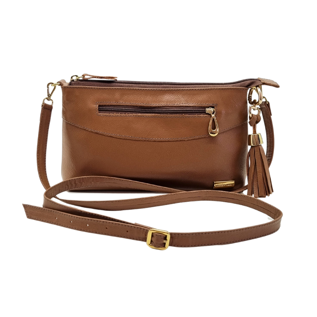 Bolsa Feminina Transversal Couro Legítimo Bolso Externo e Interno Alça Regulável + Brinde