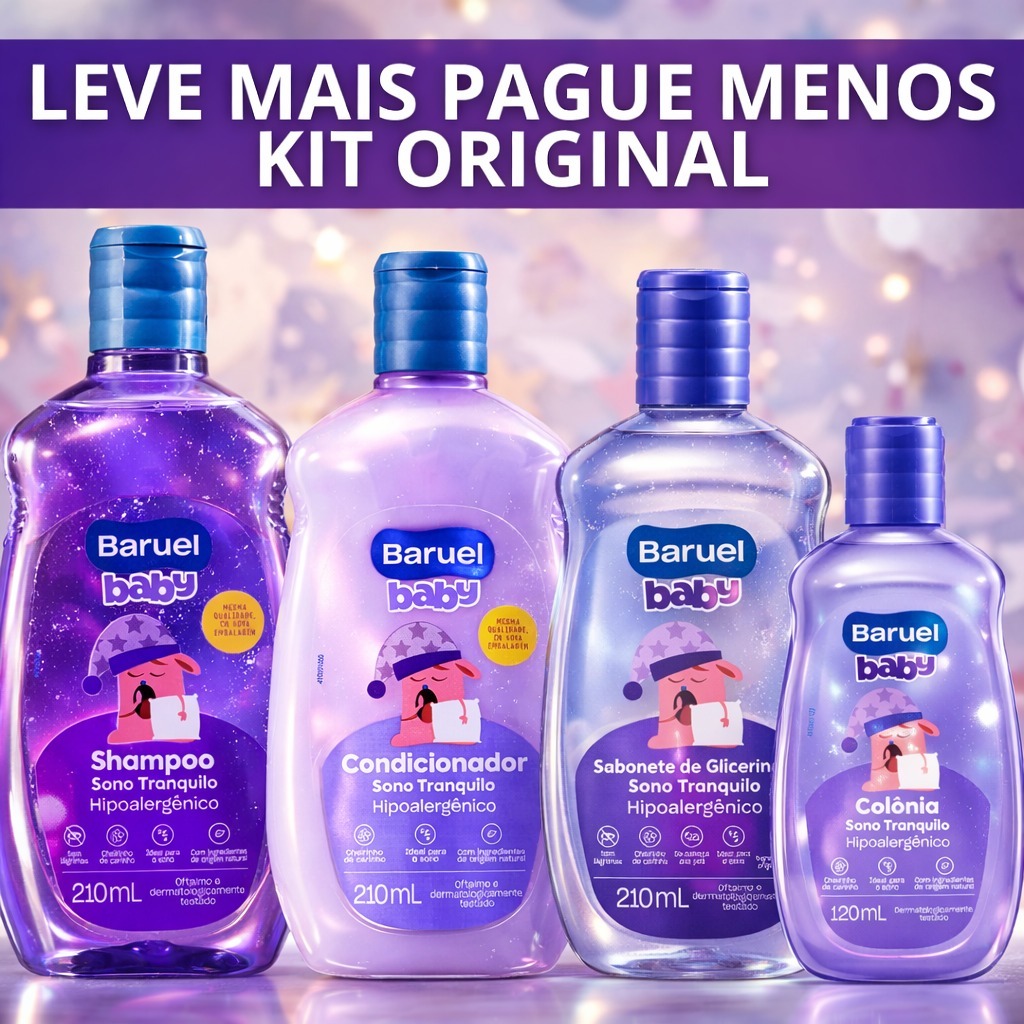 Baruel Baby Sono Tranquilo 4 Itens Shampoo Condicionador Sabonete Glicerina Colônia Hipoalergênicos em Oferta na Shopee