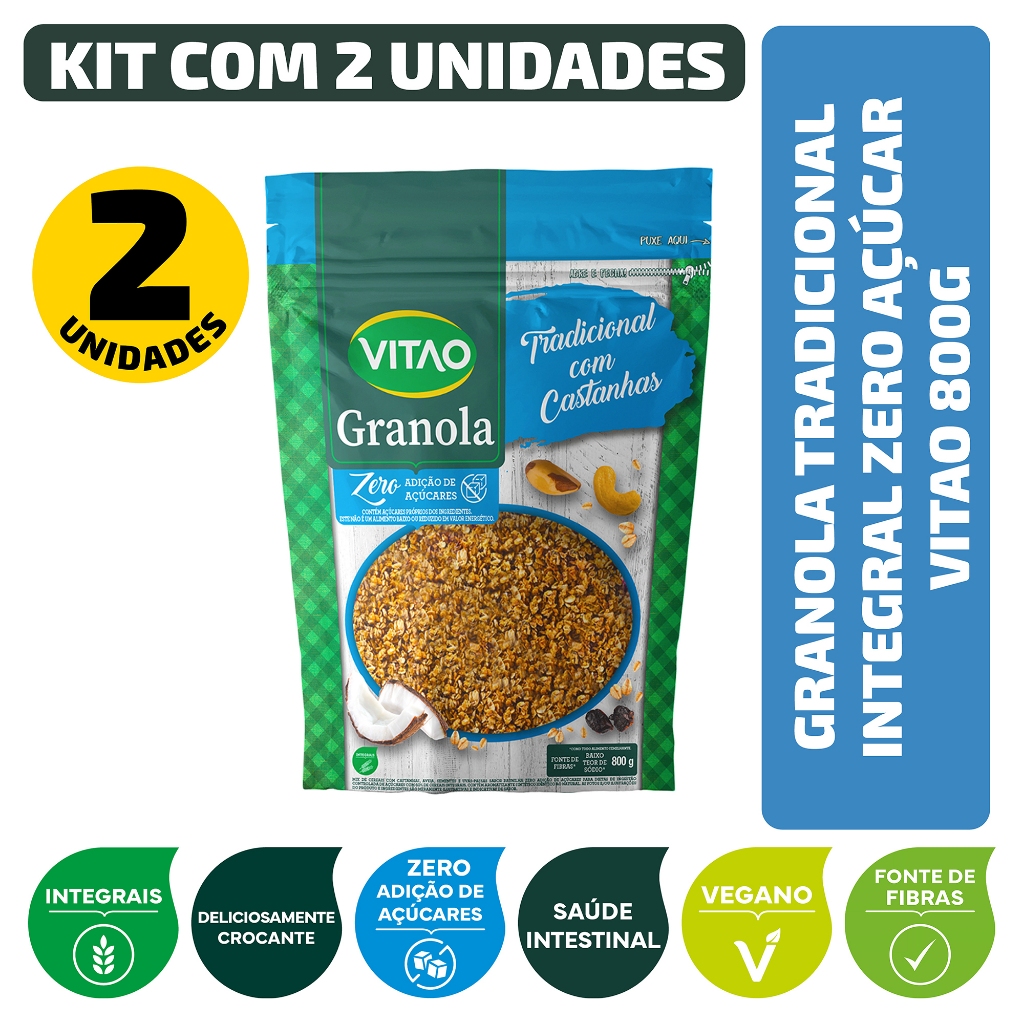 Kit Granola Tradicional Integral Zero Açúcar Vitao 800G - 2 unidades