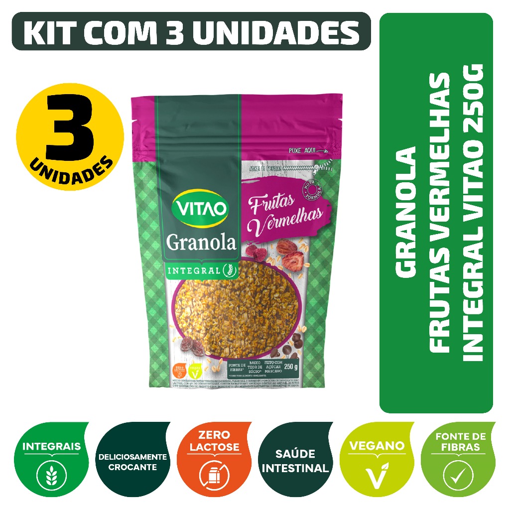 Kit Granola Frutas Vermelhas Integral Vitao 250G - 3 Unidades