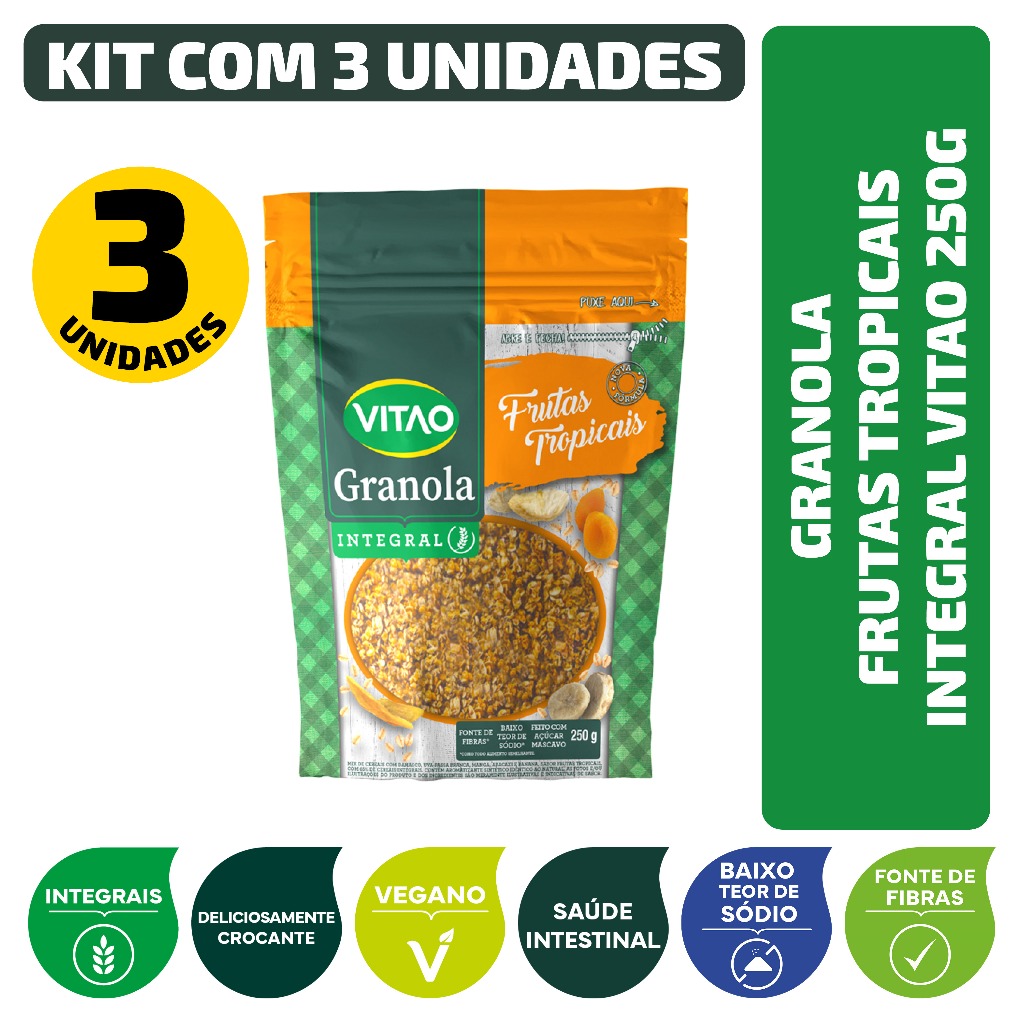 Kit Granola Frutas Tropicais Integral Vitao 250G - 3 Unidades em Oferta na Shopee