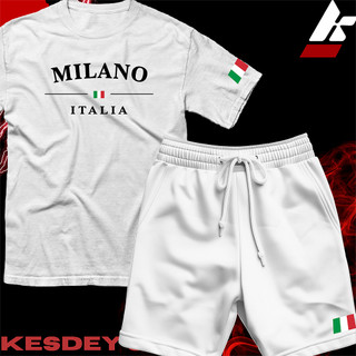 KIT Camiseta Streetwear Masculina Feminina 100% Algodão e Bermuda Mauricinho Estampa MILANO ITALIA
