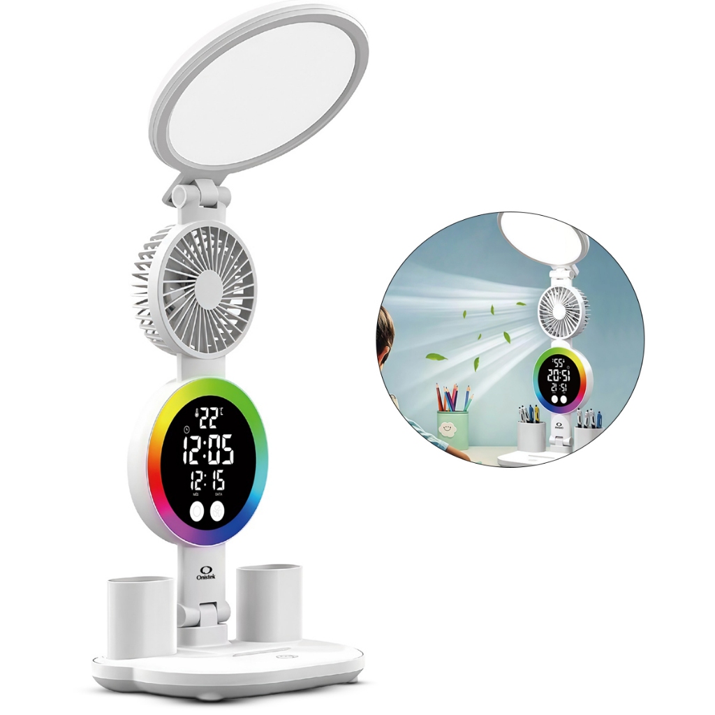Luminária De Mesa Touch Com Ventilador Relógio E Temperatura em Oferta na Shopee