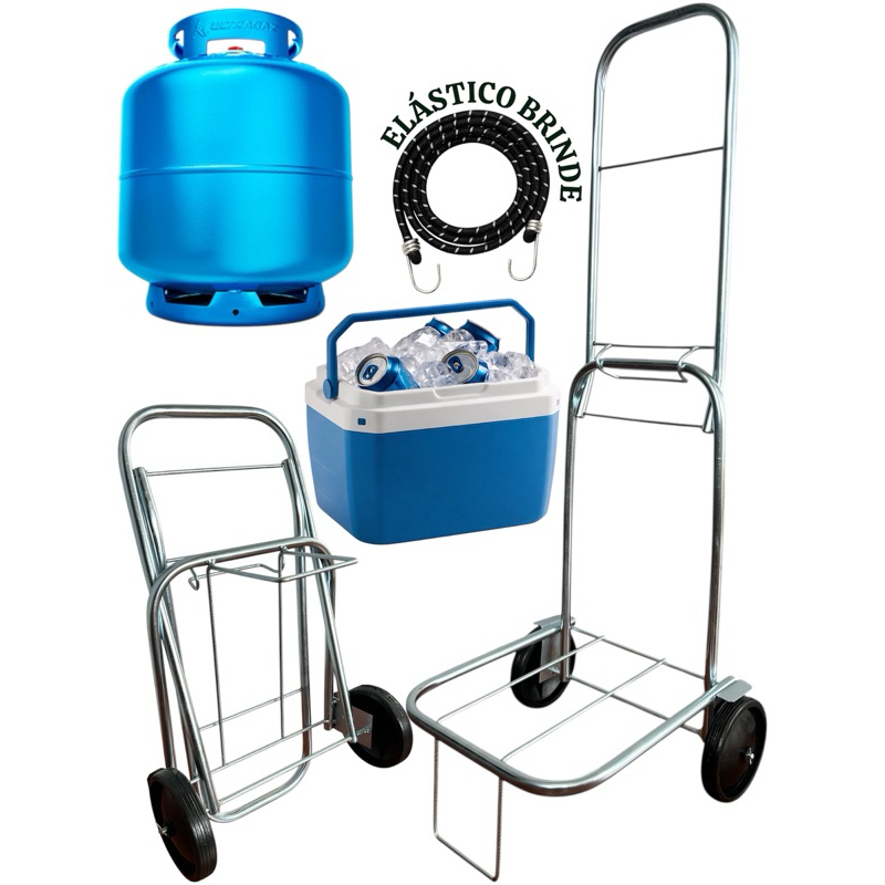 Carrinho Maleiro até 50kg para Carga, com Elástico Brinde Bagagens Dobrável (NÃO ACOMPANHA COOLER)