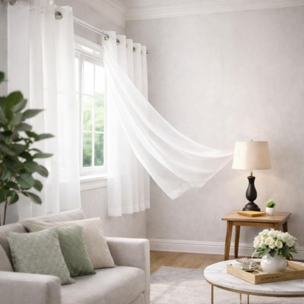 Cortina Sala Cozinha Janela Tecido Com Voil Para Varão Simples Quarto Decoração