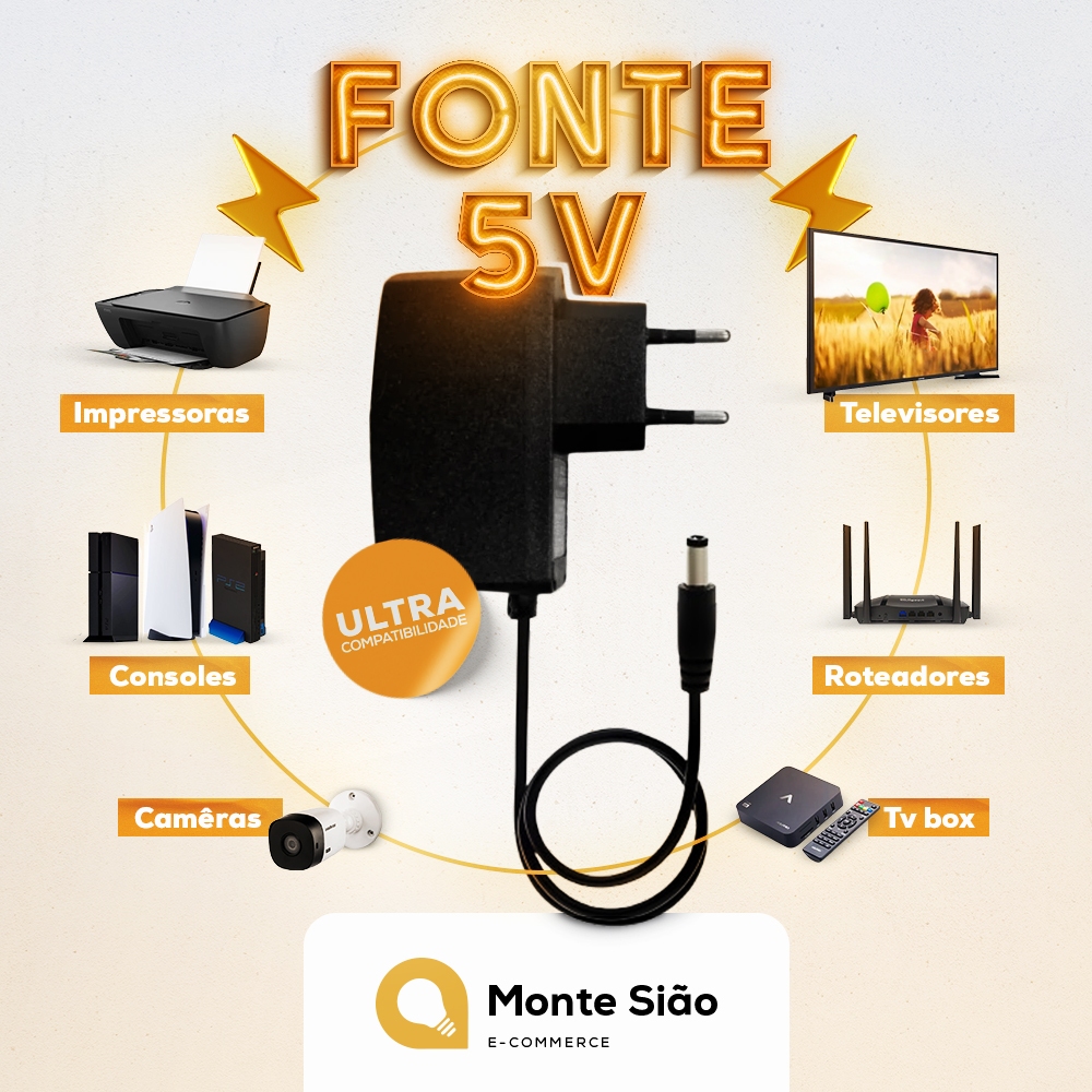 Fonte De Alimentação Bivolt 5v 2a Compatível Tv Box