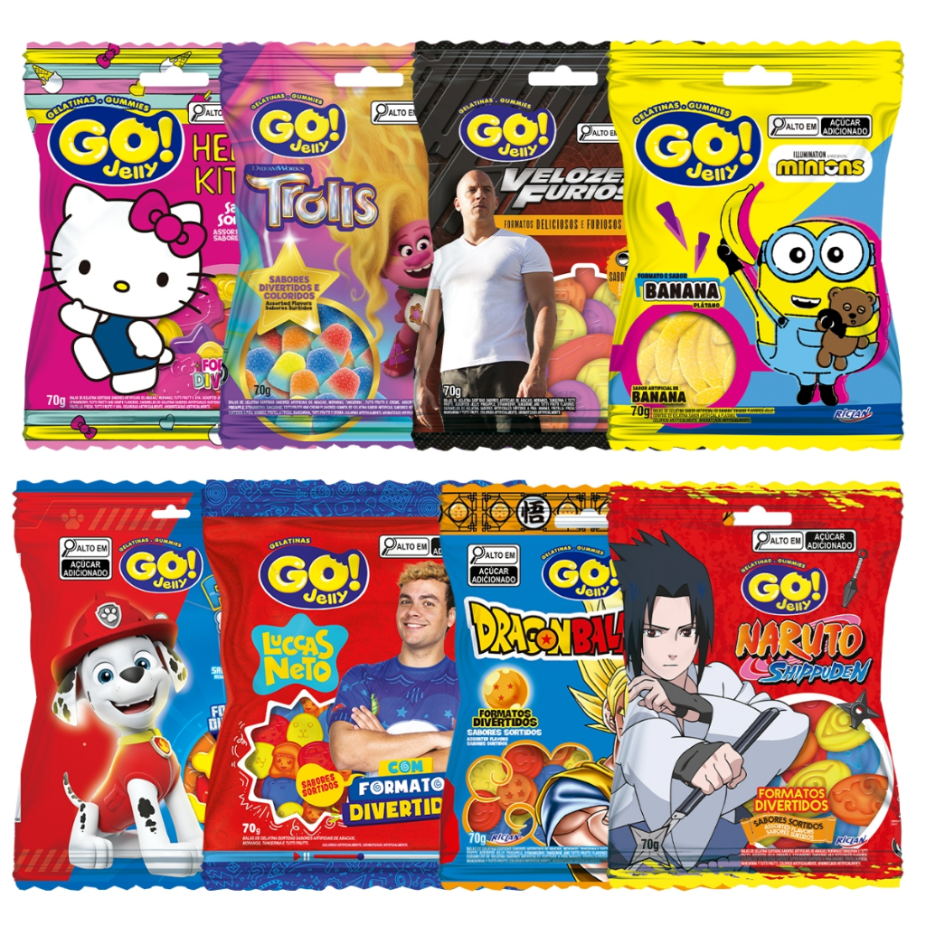 Go Jelly Riclan Balas de Gelatina 70g Com Personagens em Oferta na Shopee