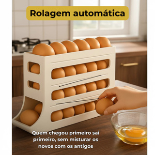 Porta Ovos 4 Andares Rolante em Plástico de grau alimentício Para 30 Ovos Geladeira Organizador Dispenser Automát em Oferta na Shopee