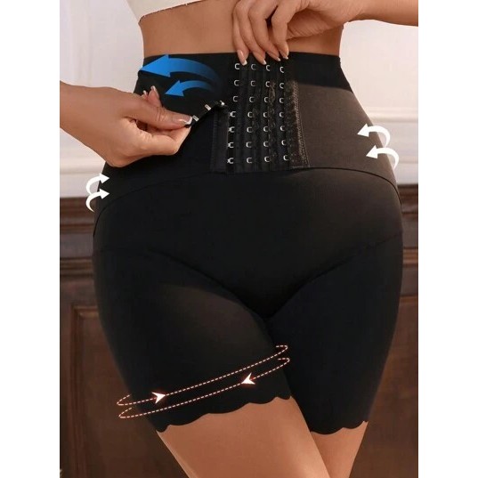 Cinta Bermuda Modeladora 2 em 1 Corset com Barbatana e Fecho Frontal
