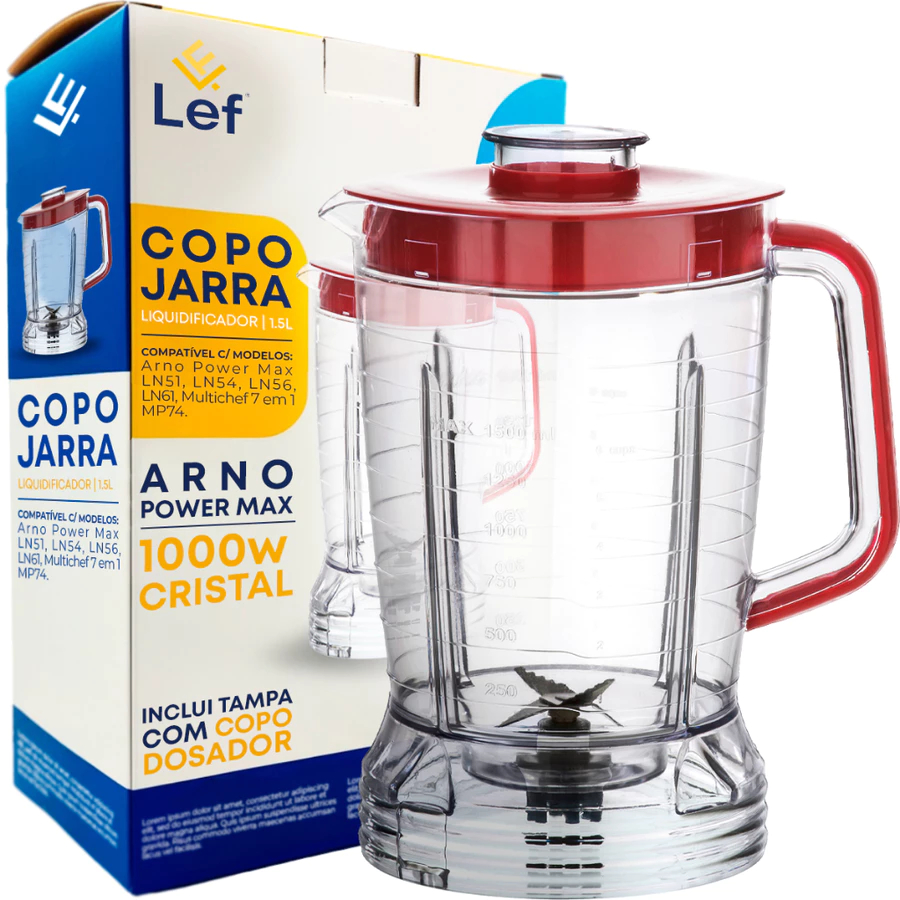 Copo de liquidificador Arno Power Max LN50 \ LN51 \ LN54 \ LN55 \ LN56 LN60 \ LN61 e Arno Multichef