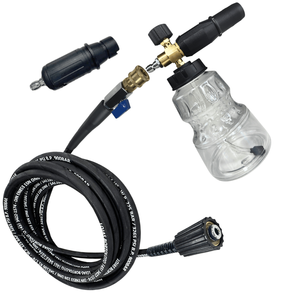 Kit Mangueira c/ Registro Engate Rápido Alta Pressão +Bico Snow Foam p/ Lavadora Karcher k5 Compacta em Oferta na Shopee