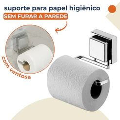 Suporte Porta Papel Higiênico Parede Porta Rolo Banheiro Lavabo Ventosa Sem Furo Cromado