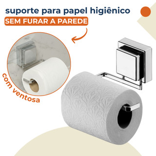 Suporte Porta Papel Higiênico Parede Porta Rolo Banheiro Lavabo Ventosa Sem Furo Cromado