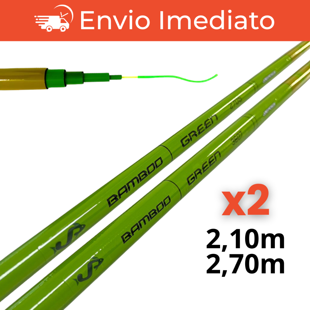 Kit 2 Vara de Pescar Telescópica Lisa Bamboo Strong Green - 2,10m e 2,70 - Jaú Pesca