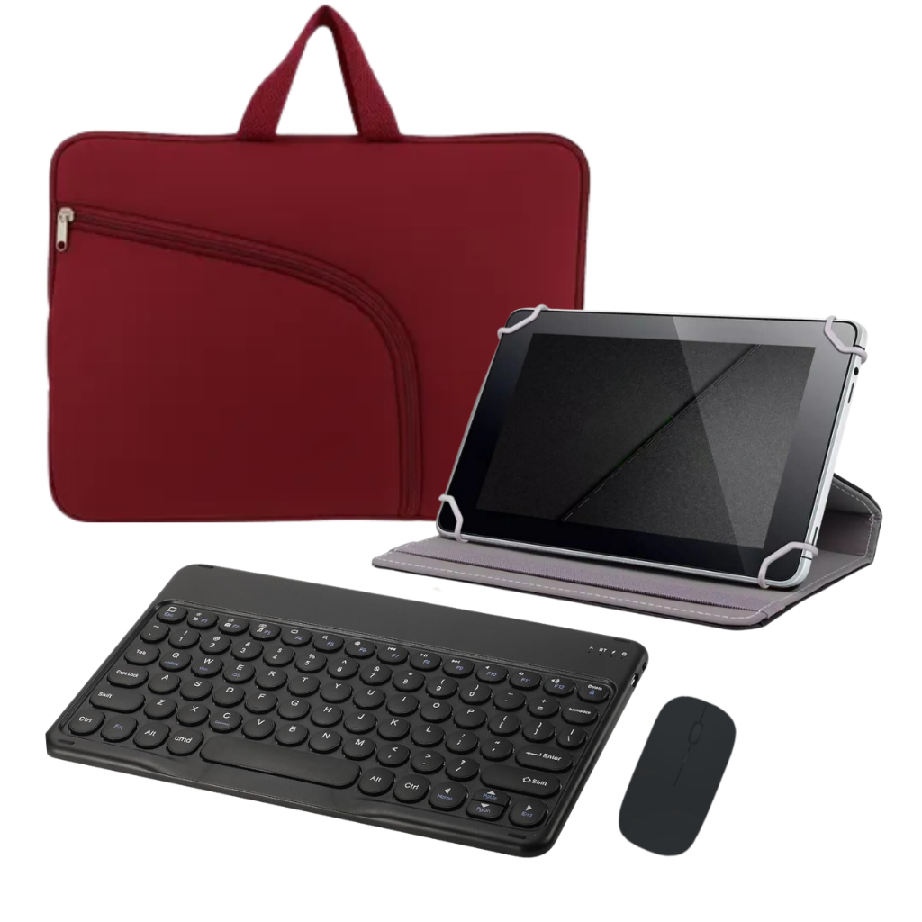 Capa c/ Teclado Bluetoth + Mouse + Case p/ Tablet de 9 a 10.5 Polegadas