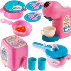 Kit com 17 peças infantil faz de contas cafeteira airfryer brinquedo