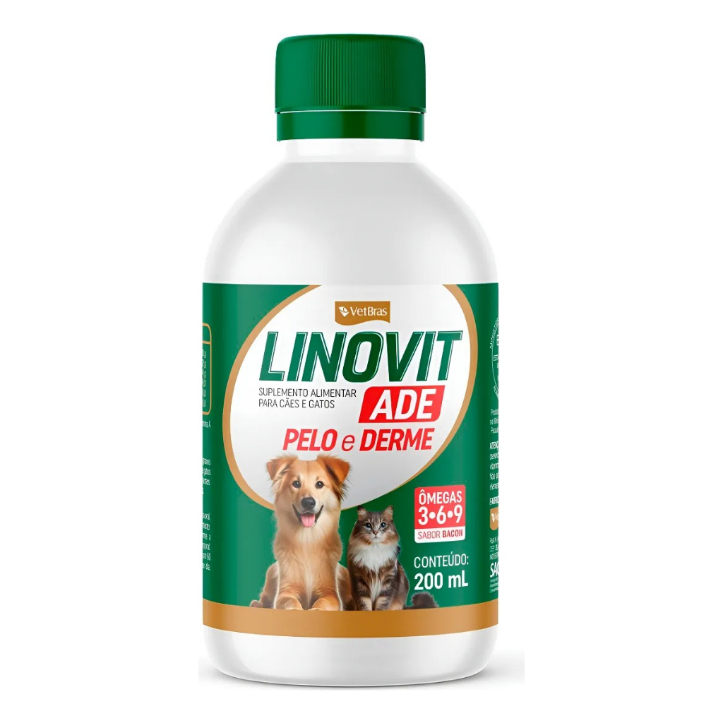 Linovit Vetbras 200ml Pelo e Derme Suplemento Vitaminico Para Cães E Gatos