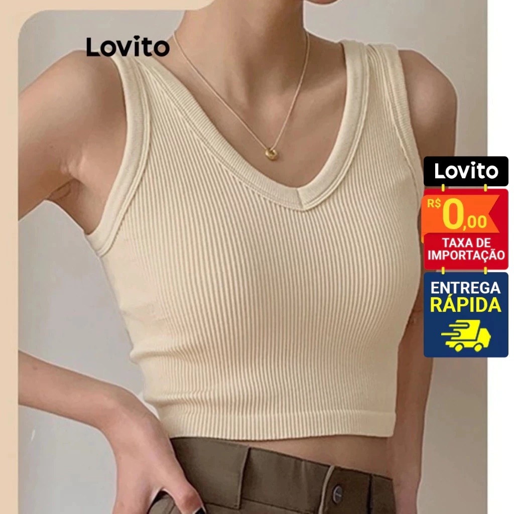 Lovito Top Regata Feminino Canelado em Malha TKNS40BX085 em Oferta na Shopee